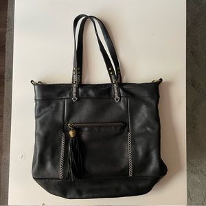 Black Leather Lucky Crossbody Tote
